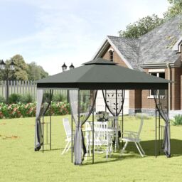 OUTSUNNY 3(m) x 3(m) Patio Garden Metal Gazebo Marquee Party Tent in Grey - thumbnail 1