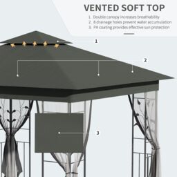 OUTSUNNY 3(m) x 3(m) Patio Garden Metal Gazebo Marquee Party Tent in Grey - thumbnail 4