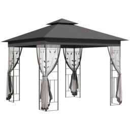 OUTSUNNY 3(m) x 3(m) Patio Garden Metal Gazebo Marquee Party Tent in Grey - thumbnail 2