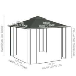 OUTSUNNY 3(m) x 3(m) Patio Garden Metal Gazebo Marquee Party Tent in Grey - thumbnail 3