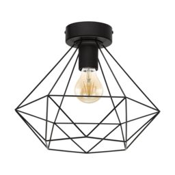 Loops Semi Flush Ceiling Light Black Steel Geometric Shade 1 x 60W E27 Bulb Feature - thumbnail 1