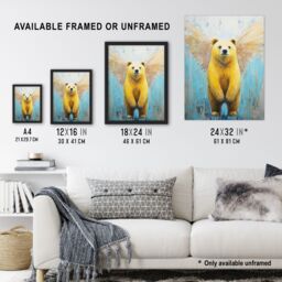 Artery8 Cute Yellow Bear With Angel Wings Oil Painting Framed Art Print - Size: A4 - thumbnail 3