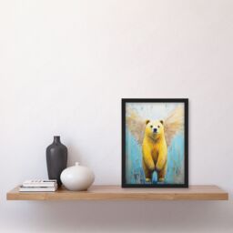 Artery8 Cute Yellow Bear With Angel Wings Oil Painting Framed Art Print - Size: A4 - thumbnail 4