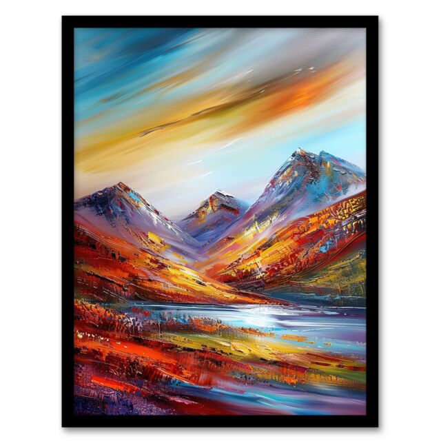 "Artery8 Cairngorms Heather Mountain Peak Hike Landscape Framed Art Print - Size: W12"" x H16""" - image 1