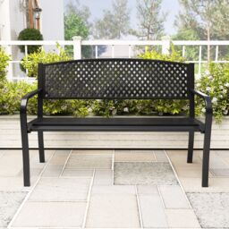 Costway Outdoor Metal Loveseat Chair 127CM Garden Bench in Black - thumbnail 6