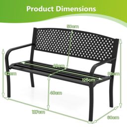 Costway Outdoor Metal Loveseat Chair 127CM Garden Bench in Black - thumbnail 3
