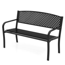 Costway Outdoor Metal Loveseat Chair 127CM Garden Bench in Black - thumbnail 1