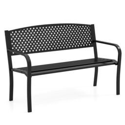 Costway Outdoor Metal Loveseat Chair 127CM Garden Bench in Black - thumbnail 2