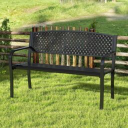 Costway Outdoor Metal Loveseat Chair 127CM Garden Bench in Black - thumbnail 4