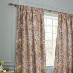 Sanderson Porcelain Garden Printed Chenille Room Darkening Pencil Pleat Curtains in Dusty Pink - Size: 229 cm width x 229 cm drop - thumbnail 3