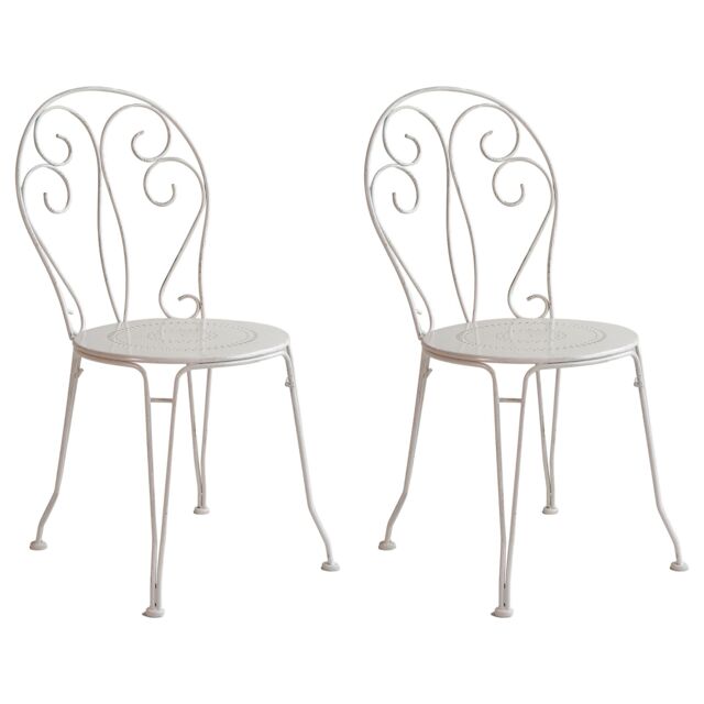 Dibor Set of 2 Vintage White Indoor Outdoor Garden Furniture Bistro Chairs - image 1