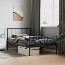 Berkfield Home Metal Bed Frame with Headboard & Footboard Black 75x190 cm Small Single - thumbnail 1