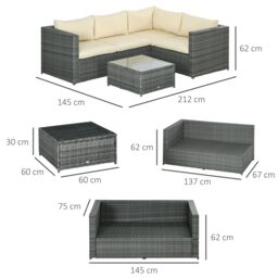 OUTSUNNY 3 Pcs Rattan Corner Sofa Set Coffee Table Garden Furniture w/ Cushion in Beige - thumbnail 3