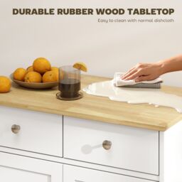 HOMCOM Kitchen Storage Cabinet Cupboard Organiser with Rubberwood Top in White - thumbnail 6