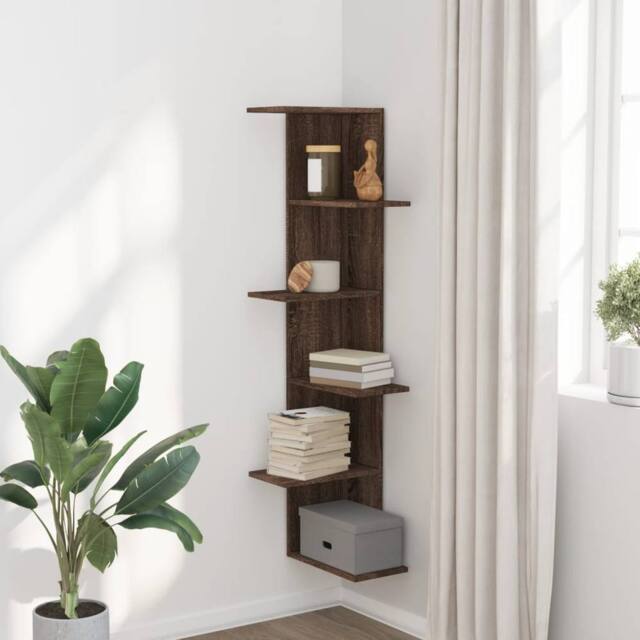 Berkfield Home Wall Corner Shelf Brown Oak 36.5x36.5x140 cm Engineered Wood - image 1
