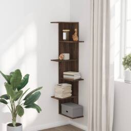 Berkfield Home Wall Corner Shelf Brown Oak 36.5x36.5x140 cm Engineered Wood - thumbnail 1