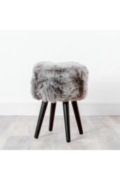 Native Natural Sheepskin Wood Stool - Black Legs in Grey