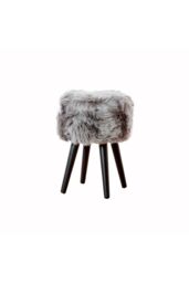 Native Natural Sheepskin Wood Stool - Black Legs in Grey - thumbnail 3