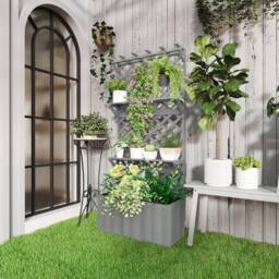 Kelvenix Wooden Raised Planter with Trellis & 2 Shelves, Grey - Size: 100g - thumbnail 3