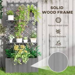 Kelvenix Wooden Raised Planter with Trellis & 2 Shelves, Grey - Size: 100g - thumbnail 5