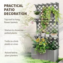 Kelvenix Wooden Raised Planter with Trellis & 2 Shelves, Grey - Size: 100g - thumbnail 6