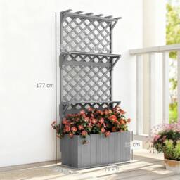 Kelvenix Wooden Raised Planter with Trellis & 2 Shelves, Grey - Size: 100g - thumbnail 2