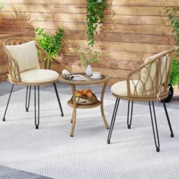 Costway 3 PCS PE Wicker Patio Bistro Set Outdoor Conversation Set w/ Cushions - thumbnail 5