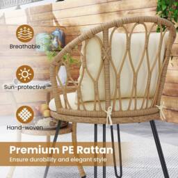 Costway 3 PCS PE Wicker Patio Bistro Set Outdoor Conversation Set w/ Cushions - thumbnail 3