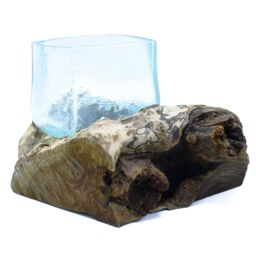 KDMD Molten Crackled Glass Tank on Wood in Brown - thumbnail 1