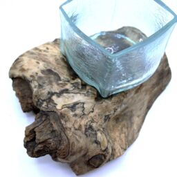 KDMD Molten Crackled Glass Tank on Wood in Brown - thumbnail 3