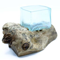 KDMD Molten Crackled Glass Tank on Wood in Brown - thumbnail 2