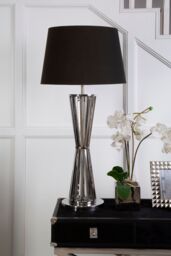 Orsina Twisted Base Table Lamp, High Gloss Nickel Stainless Steel, Black Fabric Shade Accent Lighting in Silver - thumbnail 2