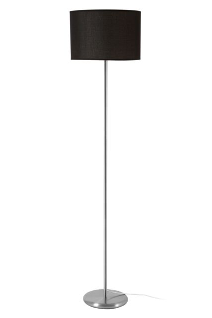 Orsina Grey Shade Floor Lamp, Polished Chrome Stainless Steel Stand, Waffle Fabric Drum Shade, Floor Lamp With in Black - image 1