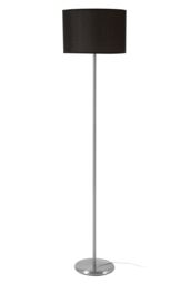 Orsina Grey Shade Floor Lamp, Polished Chrome Stainless Steel Stand, Waffle Fabric Drum Shade, Floor Lamp With in Black - thumbnail 1