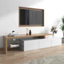 STILVORA TV Cabinet with Glass Shelves & LED Lighting in White - thumbnail 3