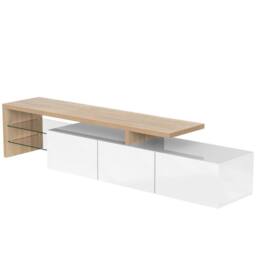 STILVORA TV Cabinet with Glass Shelves & LED Lighting in White - thumbnail 9