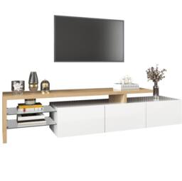 STILVORA TV Cabinet with Glass Shelves & LED Lighting in White - thumbnail 5