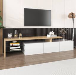 STILVORA TV Cabinet with Glass Shelves & LED Lighting in White - thumbnail 8