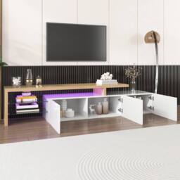 STILVORA TV Cabinet with Glass Shelves & LED Lighting in White