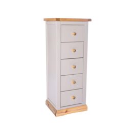Cabinet Bits Bomporto 5 Drawer Narrow Chest of Drawers Wood Knob in Light Grey - thumbnail 3