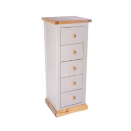Cabinet Bits Bomporto 5 Drawer Narrow Chest of Drawers Wood Knob in Light Grey - thumbnail 2