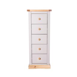 Cabinet Bits Bomporto 5 Drawer Narrow Chest of Drawers Wood Knob in Light Grey