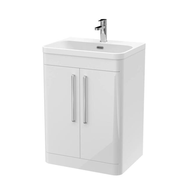 Balterley Wave 600mm Floor Standing 2 Door Vanity Unit with Basin - Gloss White - image 1