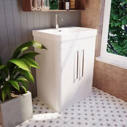 Balterley Wave 600mm Floor Standing 2 Door Vanity Unit with Basin - Gloss White - thumbnail 4