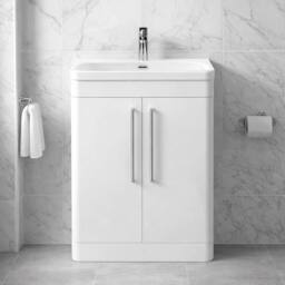 Balterley Wave 600mm Floor Standing 2 Door Vanity Unit with Basin - Gloss White - thumbnail 6