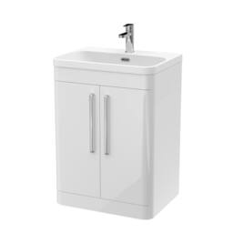 Balterley Wave 600mm Floor Standing 2 Door Vanity Unit with Basin - Gloss White