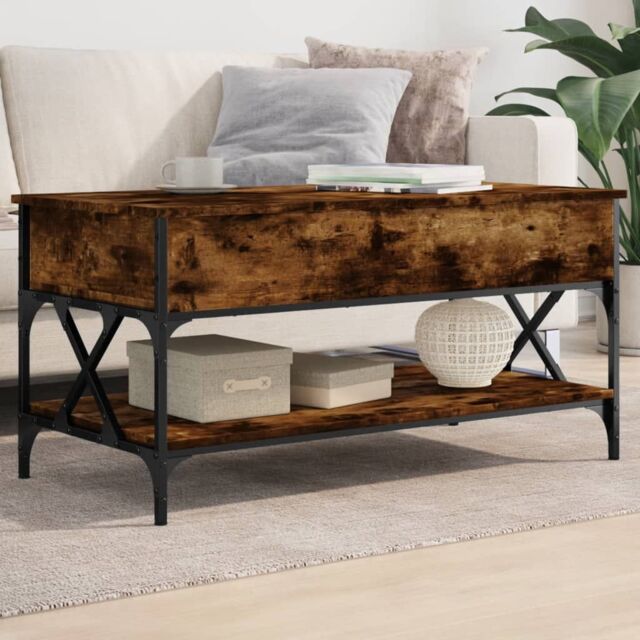 Berkfield Home Coffee Table Smoked Oak 100x50x50 cm Engineered Wood & Metal in Brown - Size: 100 x 50 x 50 cm - image 1