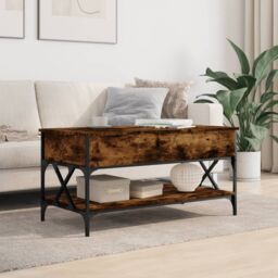 Berkfield Home Coffee Table Smoked Oak 100x50x50 cm Engineered Wood & Metal in Brown - Size: 100 x 50 x 50 cm - thumbnail 3