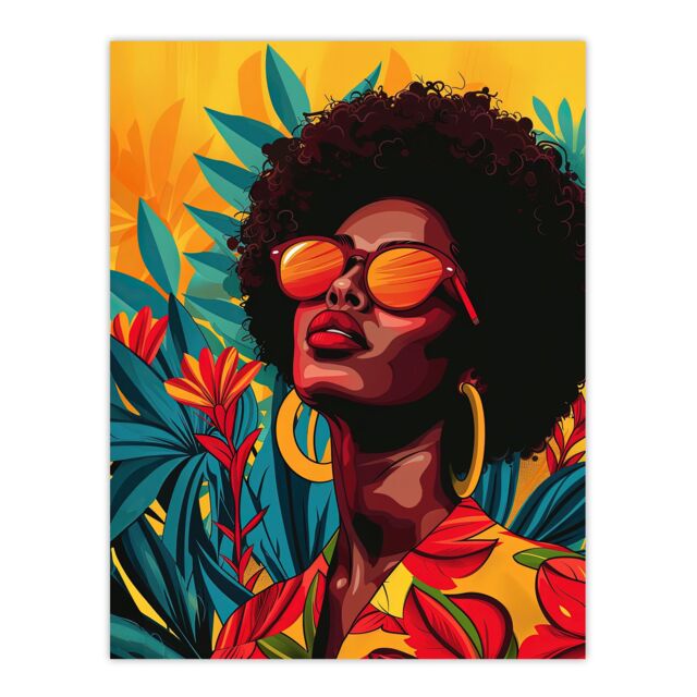 "Artery8 Wall Art Print Caribbean Woman Shades Pop Art Sunny Day Painting Poster in Orange - Size: W18"" x H24""" - image 1