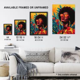 "Artery8 Wall Art Print Caribbean Woman Shades Pop Art Sunny Day Painting Poster in Orange - Size: W18"" x H24""" - thumbnail 3